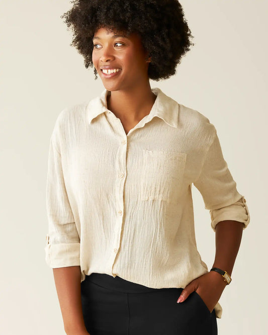 Reese Oversized Linen Button Down Shirt | Natural