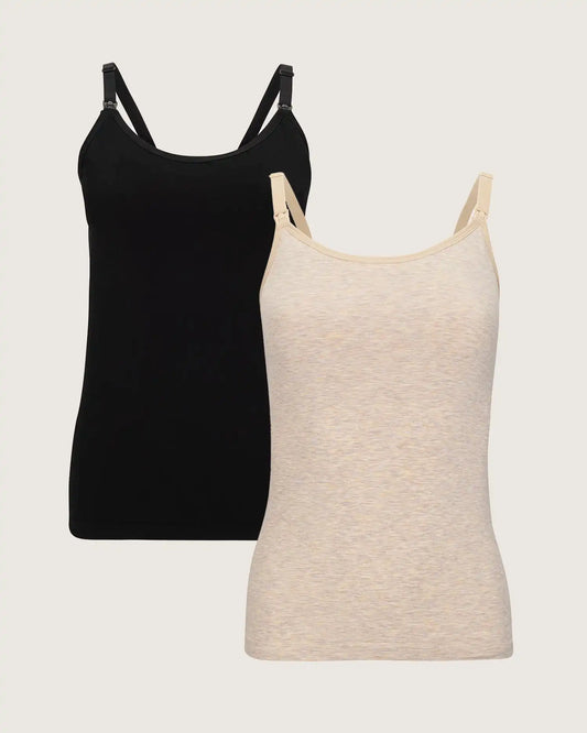 Sublime® Bamboo Nursing Cami Two-Pack | Black & Oatmeal Heather