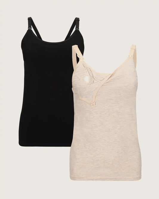 Sublime® Bamboo Pumping Cami Two-Pack | Black & Oatmeal Heather