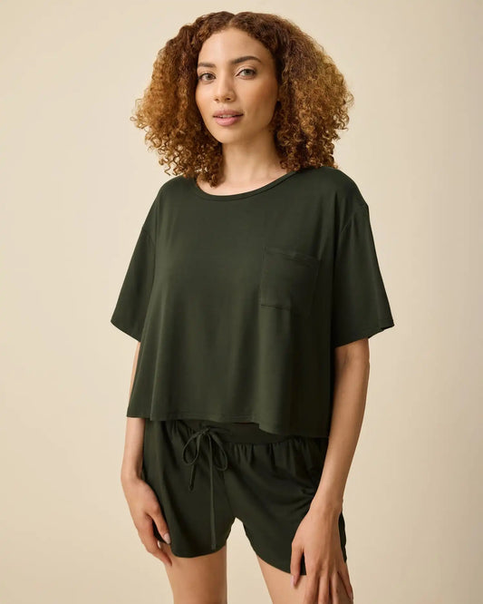 Aria Bamboo Casual Cropped Short Sleeve Top | Thyme