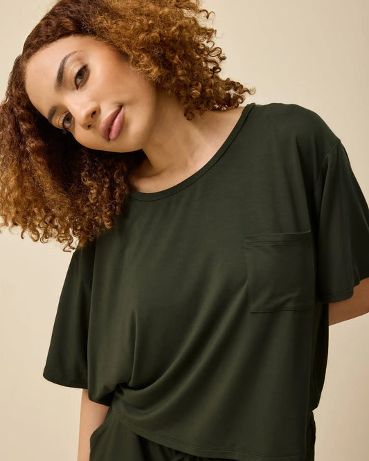 Aria Bamboo Casual Cropped Short Sleeve Top | Thyme