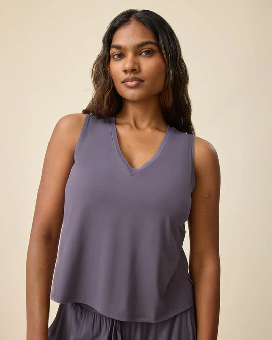 Aria Bamboo Cropped V-neck Tank | Granite