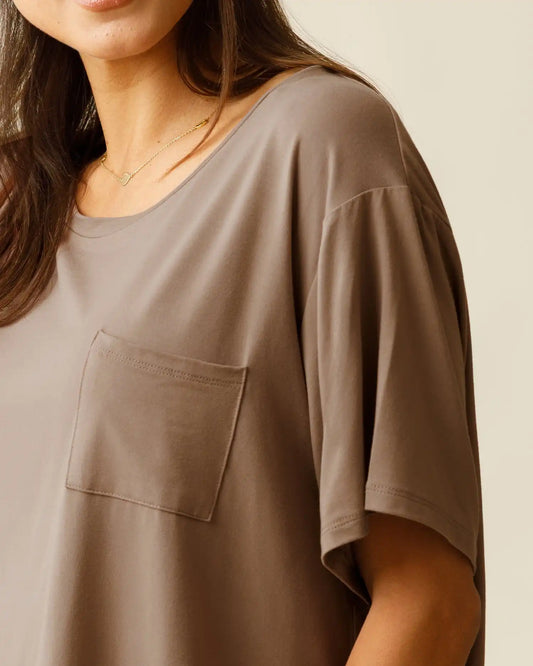 Aria Bamboo Casual Cropped Short Sleeve Top | Taupe