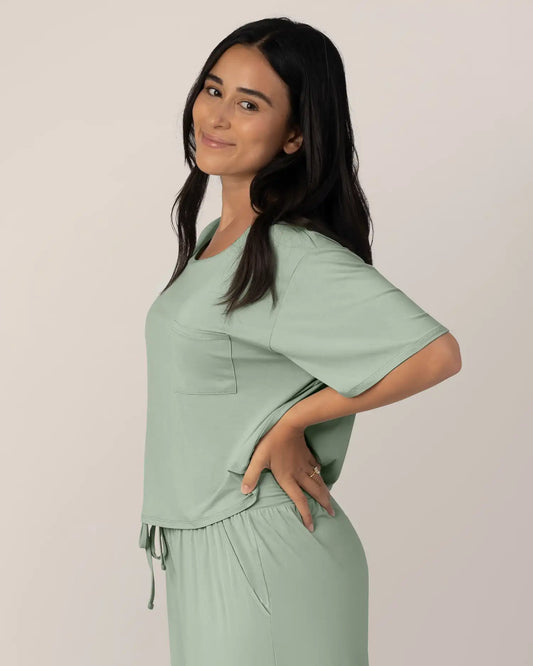 Aria Bamboo Casual Cropped Short Sleeve Top | Aqua Mist