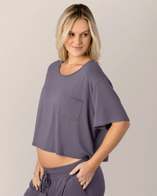 Aria Bamboo Casual Cropped Short Sleeve Top | Granite