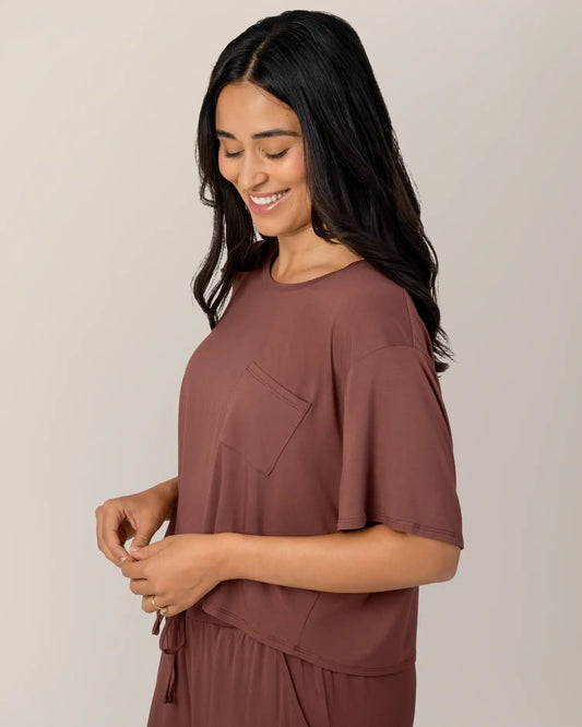 Aria Bamboo Casual Cropped Short Sleeve Top | Redwood
