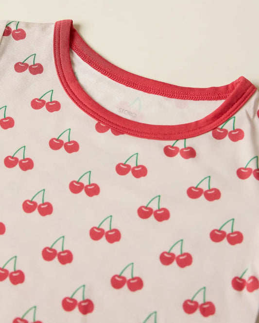 Bamboo Short Sleeve & Shorts Set | Ivory Cherries