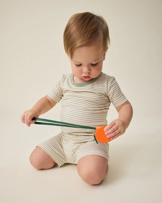 Bamboo Short Sleeve & Shorts Set | Sage Candy Stripe