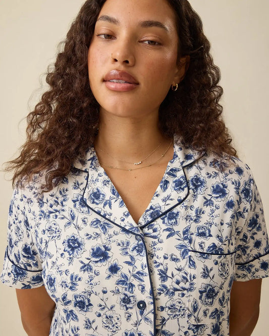 Clea Bamboo Short Sleeve Pajama Set | Navy Toile