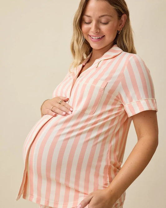 Clea Bamboo Short Sleeve Pajama Set | Sunset Pink Stripe
