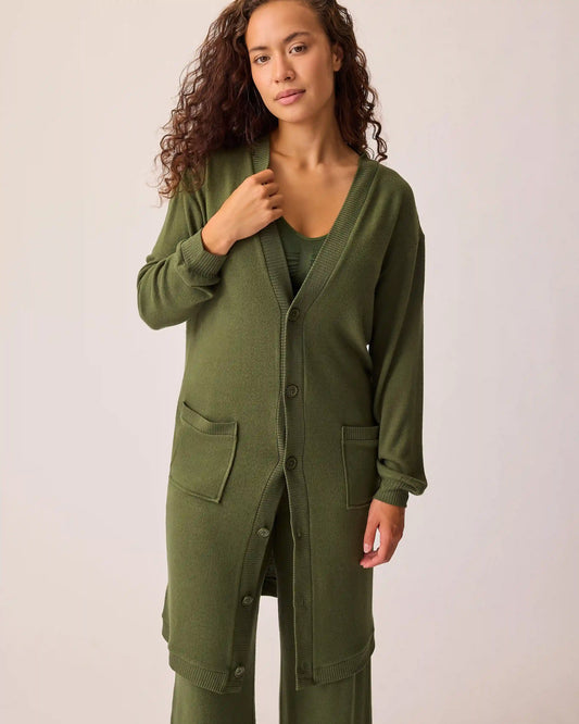 CozyKnit Long Cardigan | Deep Olive