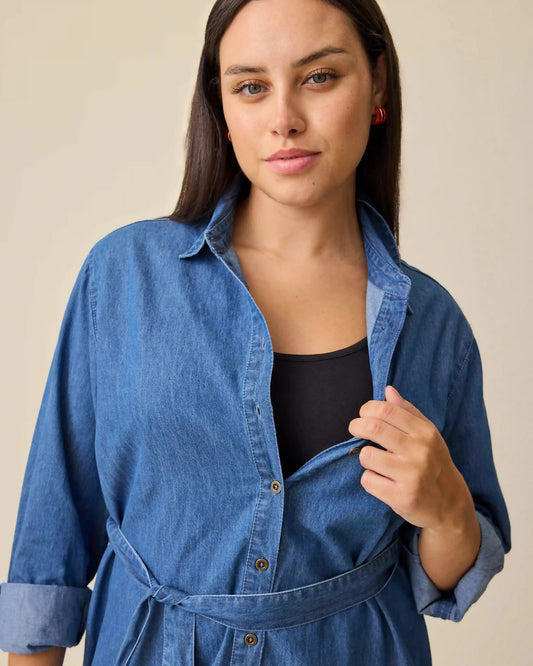 Denim Maternity & Nursing Shirt Dress | Dark Wash