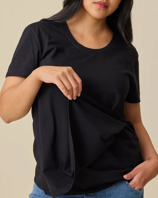 Relaxed Cotton Maternity & Nursing T-shirt | Black