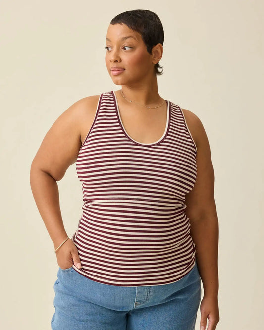 Ribbed Bamboo Scoop Neck Nursing Tank | Garnet Stripe