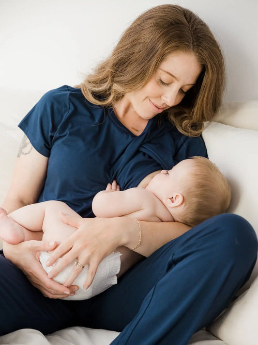 Tulip Hem Short Sleeve Maternity & Nursing Pajama Set | Navy