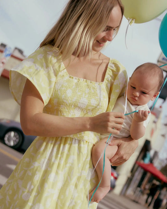 Lola Smocked Maternity & Nursing Midi Dress | Yellow Floral