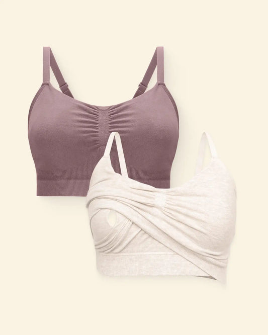 Sublime® Pumping Sleep Bra Two-Pack | Oatmeal Heather & Twilight