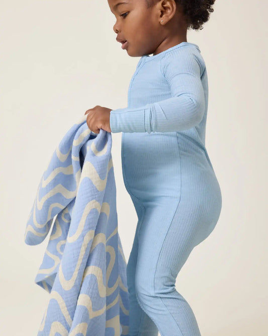 Ribbed Bamboo Baby Pajama | Blue Heather