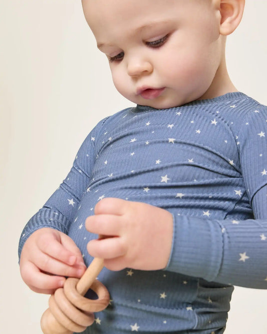 Ribbed Bamboo Baby Two-Piece Pajama Set | Blue Stars