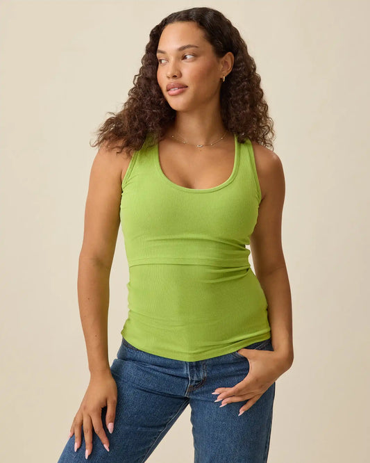 Ribbed Bamboo Scoop Neck Nursing Tank | Avocado