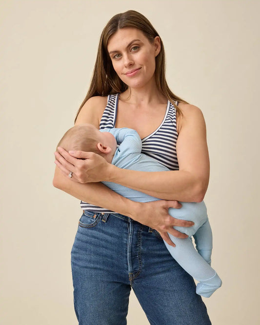 Ribbed Bamboo Scoop Neck Nursing Tank | Navy & White Stripe