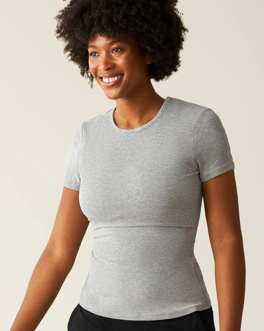 Ribbed Bamboo Crew Neck Nursing T-shirt | Grey Heather