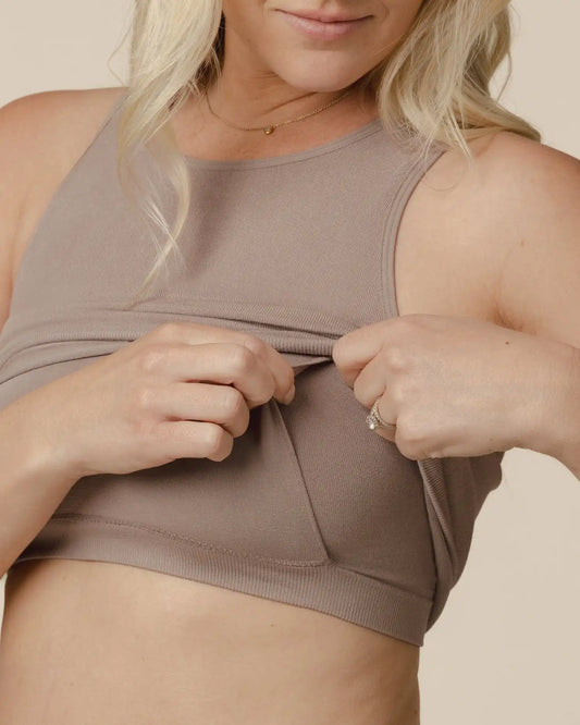 Sublime® Bamboo Hands-Free Pumping Longline Bra Top | Taupe