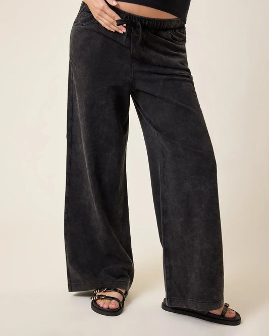 Wide Leg Maternity & Postpartum Drawstring Pant | Black Wash