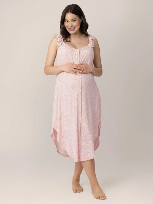 Ruffle Strap Labor & Delivery Gown | Pink Hydrangea