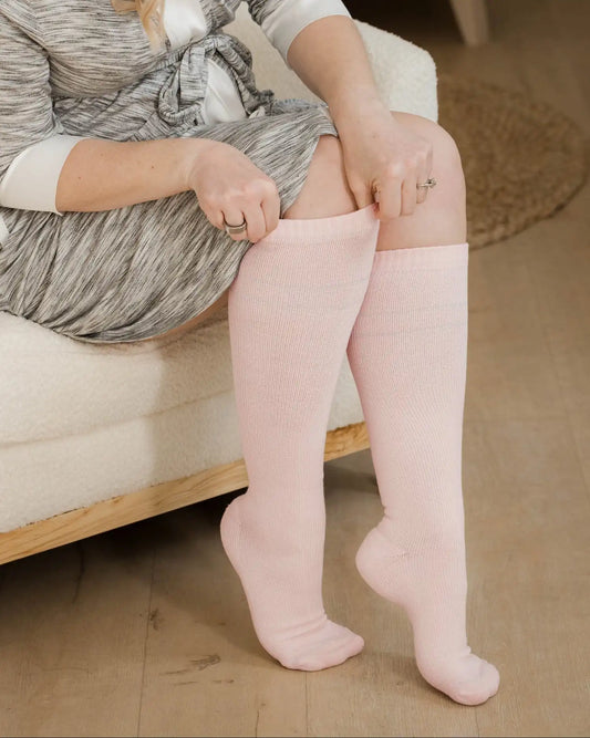 Premium Maternity Compression Socks (2-Pack) | Soft Pink & Grey Heather