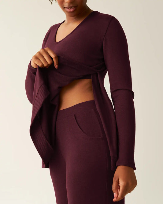 CozyKnit Maternity & Nursing V-neck Top | Deep Burgundy