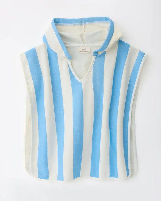 Organic Cotton Toddler Poncho Towel | Blue Wide Stripe