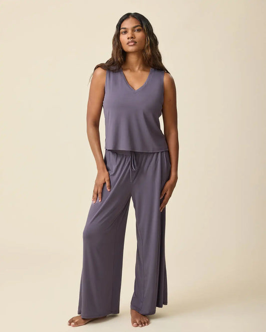 Aria Bamboo Cropped V-neck Tank | Granite