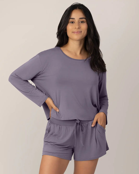 Aria Bamboo Casual Cropped Long Sleeve Top | Granite