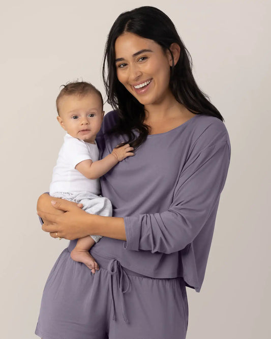 Aria Bamboo Casual Cropped Long Sleeve Top | Granite