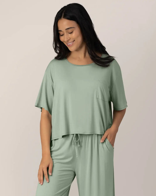 Aria Bamboo Casual Cropped Short Sleeve Top | Aqua Mist