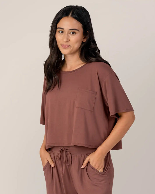 Aria Bamboo Casual Cropped Short Sleeve Top | Redwood