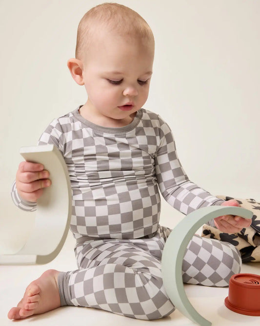 Bamboo Baby Two-Piece Pajama Set | Taupe Checker