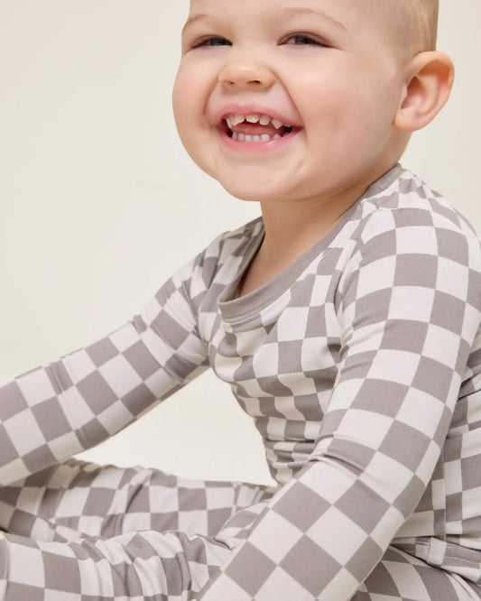Bamboo Baby Two-Piece Pajama Set | Taupe Checker
