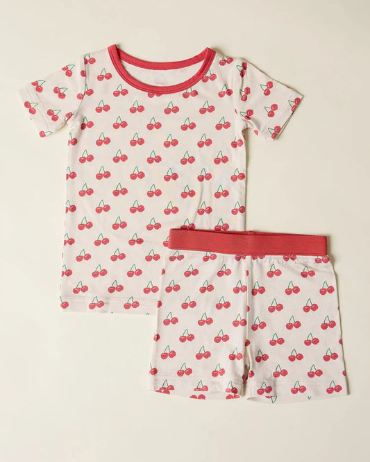 Bamboo Short Sleeve & Shorts Set | Ivory Cherries