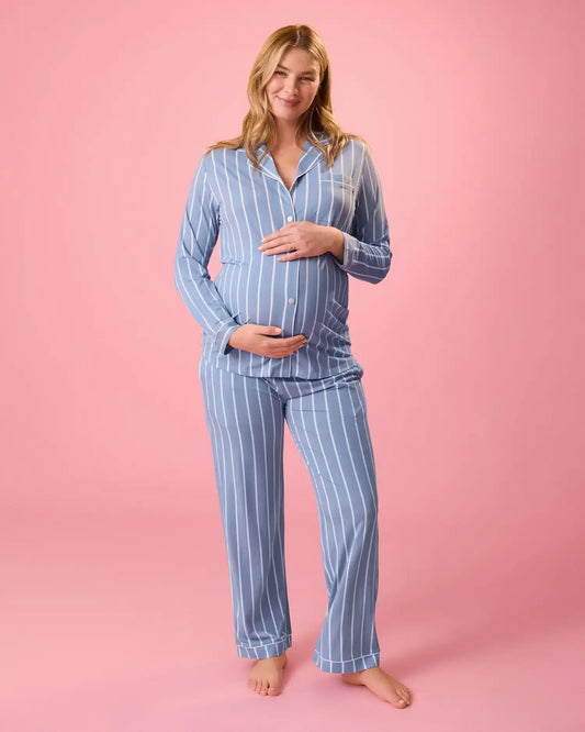 Bamboo Long Sleeve Pajama Set | Vintage Blue Stripe