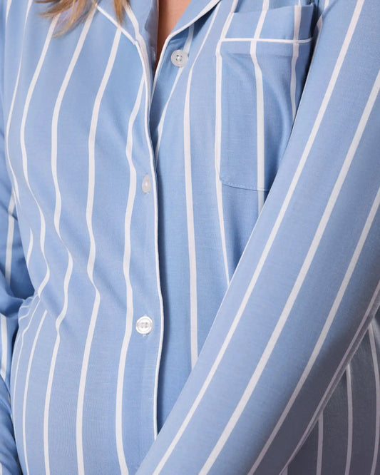 Bamboo Long Sleeve Pajama Set | Vintage Blue Stripe