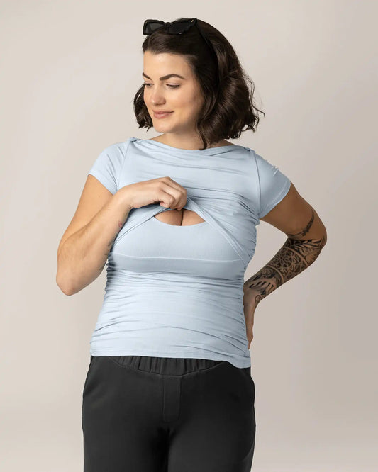 Kiera Boat Neck Maternity & Nursing Top | French Blue