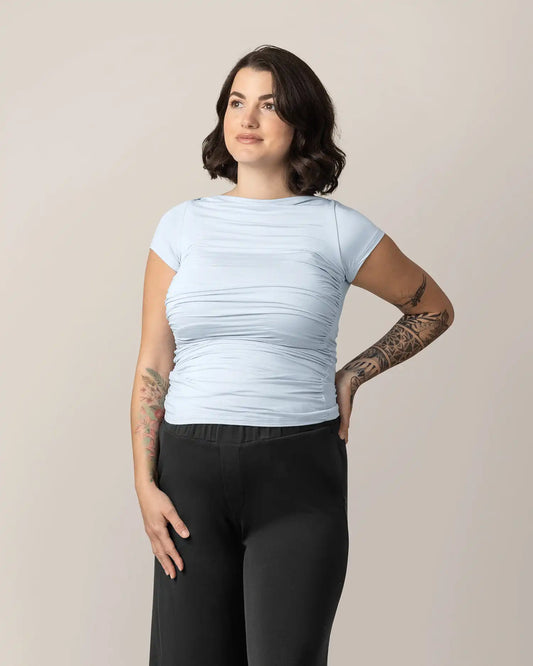 Kiera Boat Neck Maternity & Nursing Top | French Blue