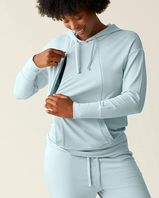 Brushed Bamboo Maternity & Nursing Hoodie | Powder Blue