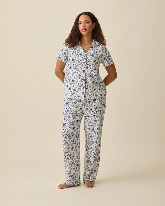 Cotton Bamboo Pajama Set | Navy Toile