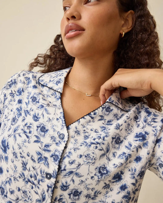 Cotton Bamboo Pajama Set | Navy Toile