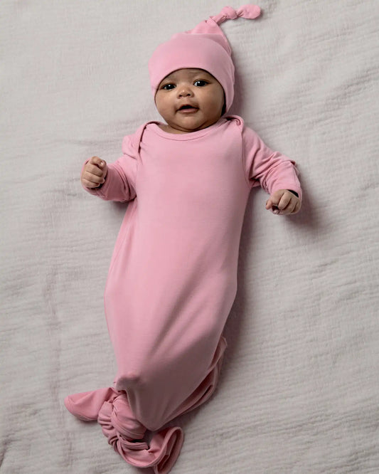 Bamboo Knotted Baby Gown & Hat | Light Mauve