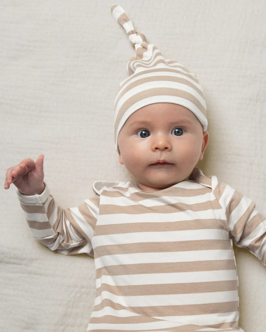 Bamboo Knotted Baby Gown & Hat | Fawn Stripe