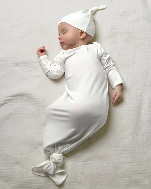 Bamboo Knotted Baby Gown & Hat | Pearl